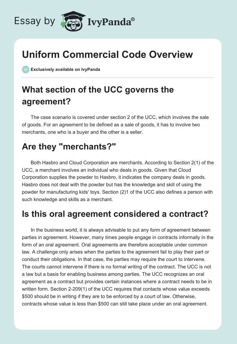 Uniform Commercial Code Overview. Page 1