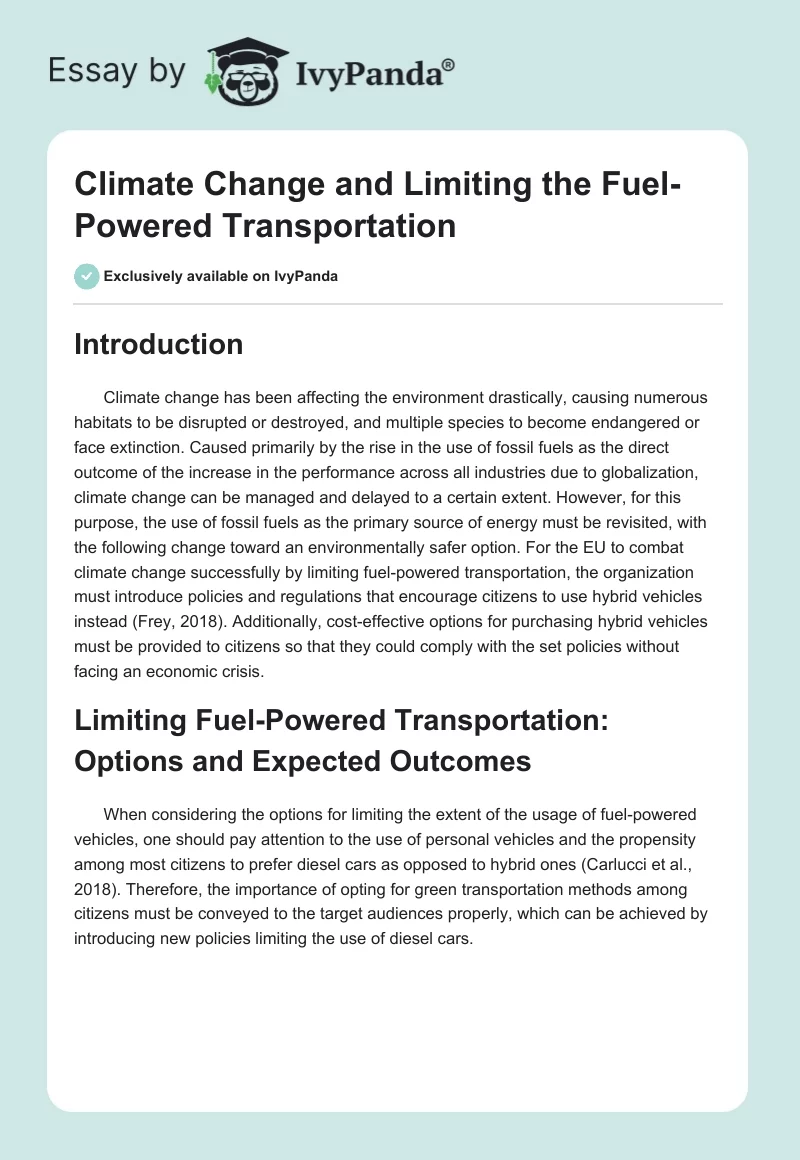 Climate Change and Limiting the Fuel-Powered Transportation. Page 1