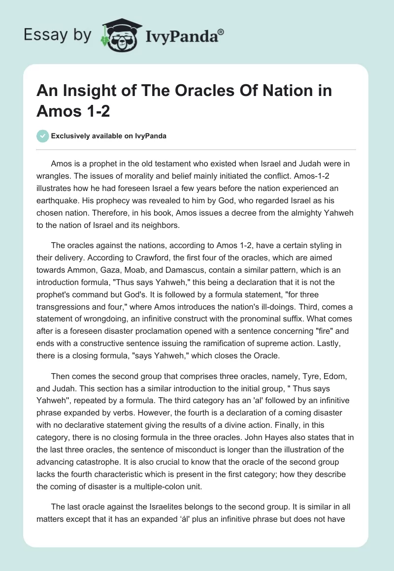 An Insight of The Oracles Of Nation in Amos 1-2. Page 1