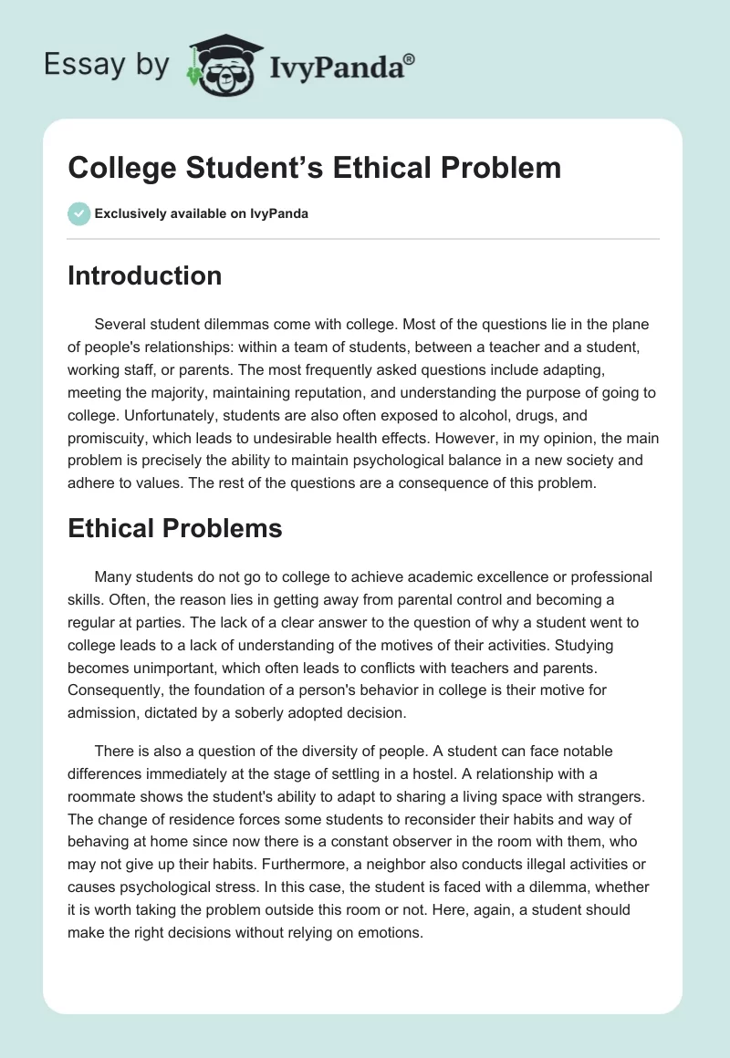 College Student’s Ethical Problem. Page 1