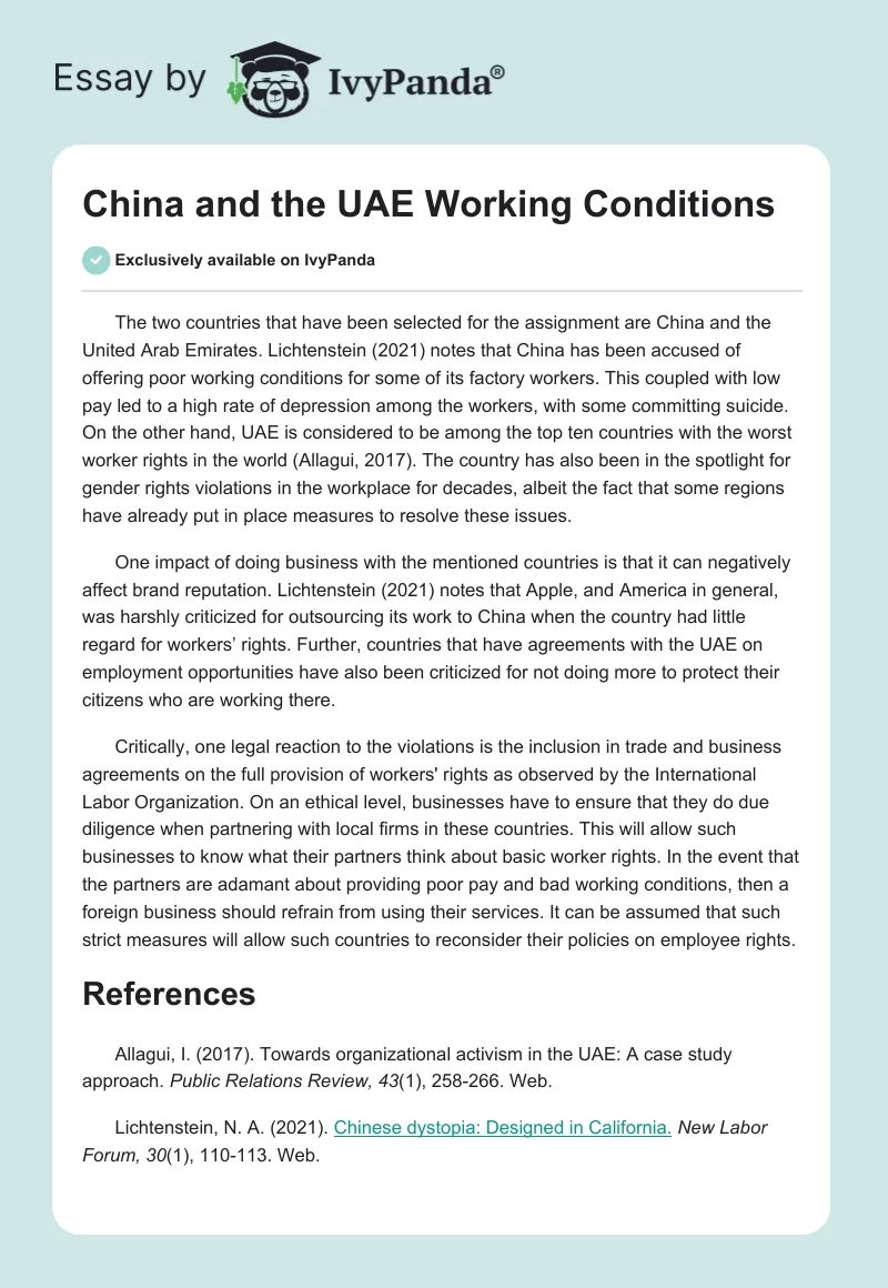China and the UAE Working Conditions. Page 1