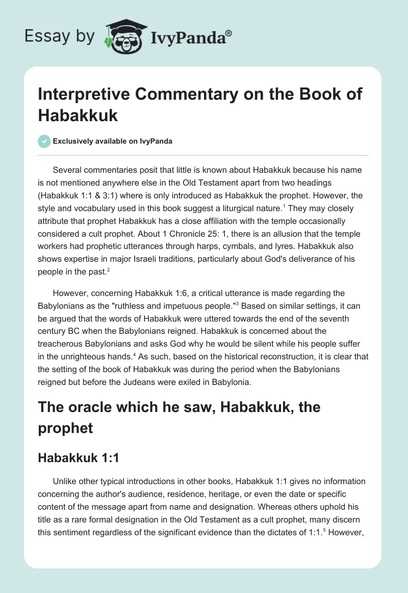 Interpretive Commentary on the Book of Habakkuk. Page 1