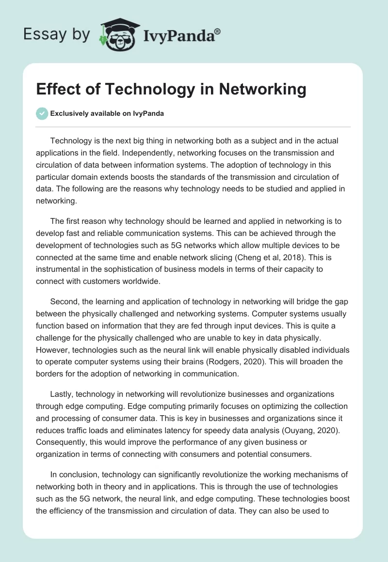 Effect of Technology in Networking. Page 1