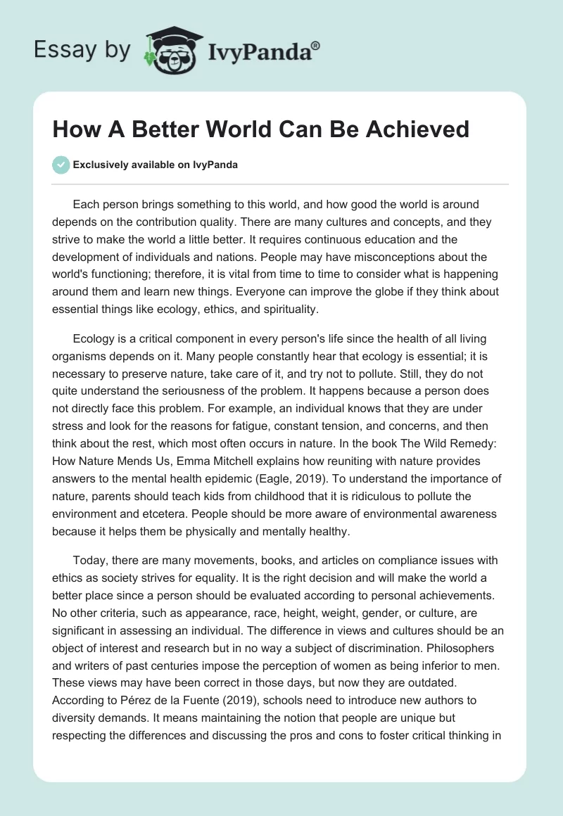 How A Better World Can Be Achieved. Page 1