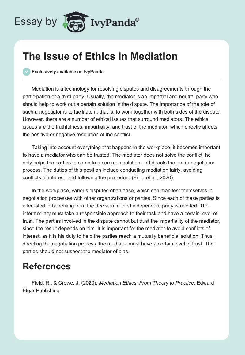 The Issue of Ethics in Mediation. Page 1