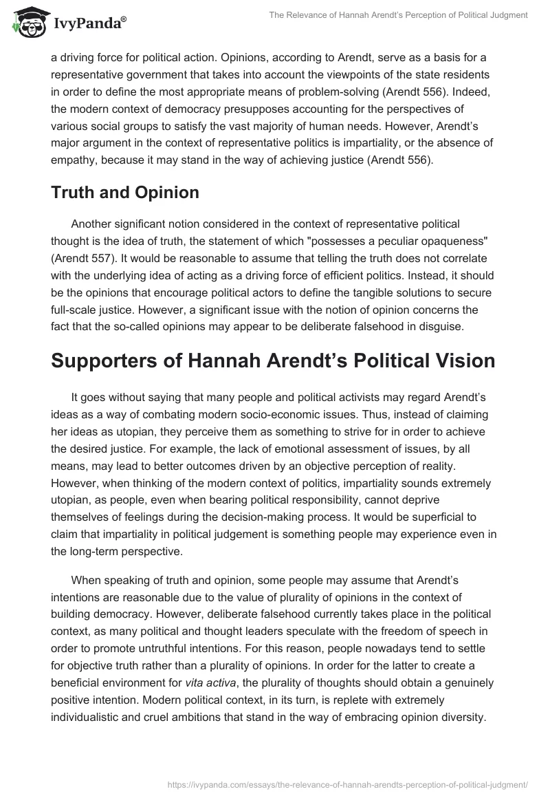 The Relevance of Hannah Arendt’s Perception of Political Judgment. Page 3