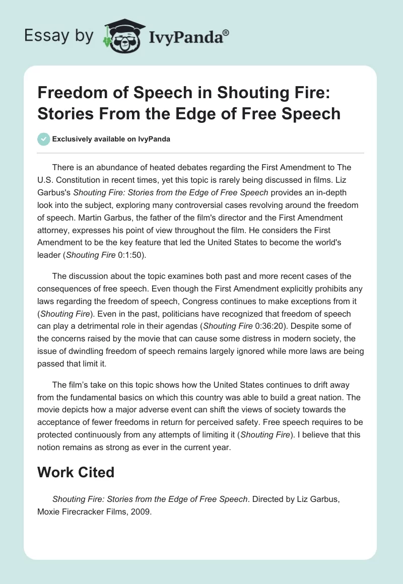 Freedom of Speech in Shouting Fire: Stories From the Edge of Free Speech. Page 1