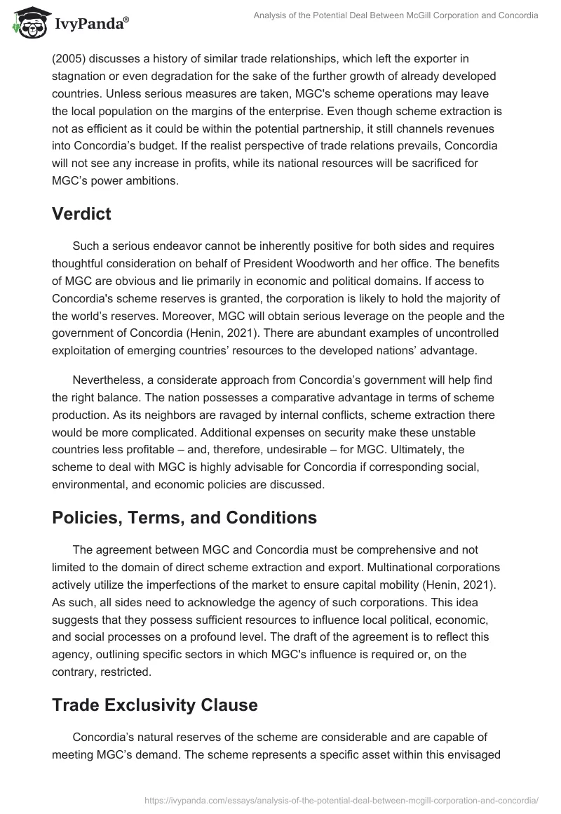 Analysis of the Potential Deal Between McGill Corporation and Concordia. Page 4