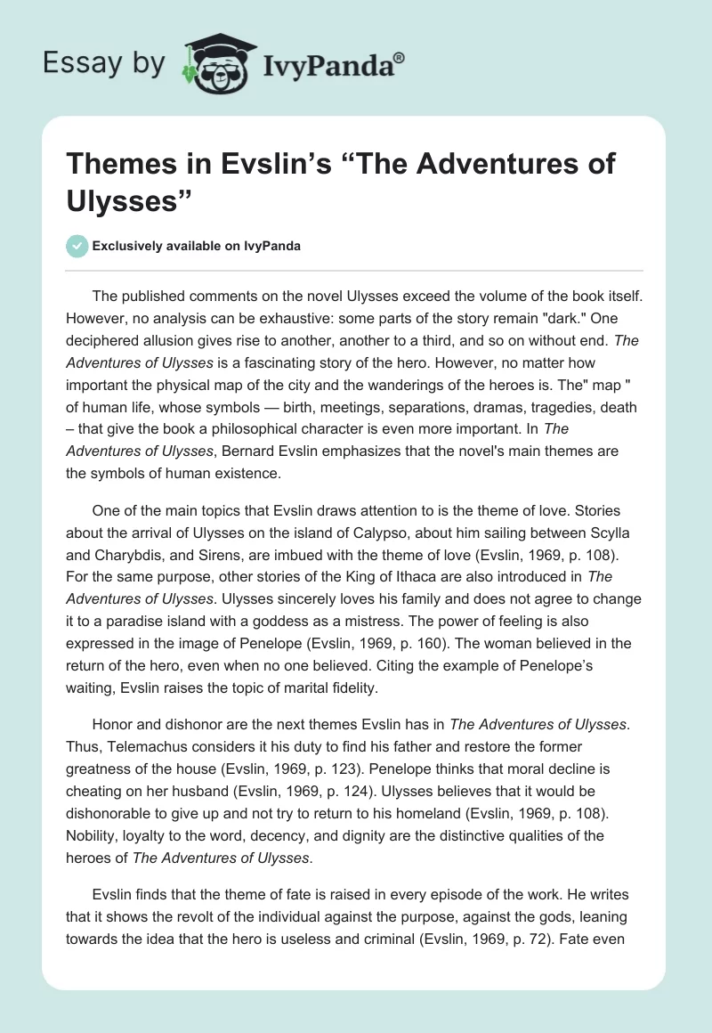 Themes in Evslin’s “The Adventures of Ulysses”. Page 1