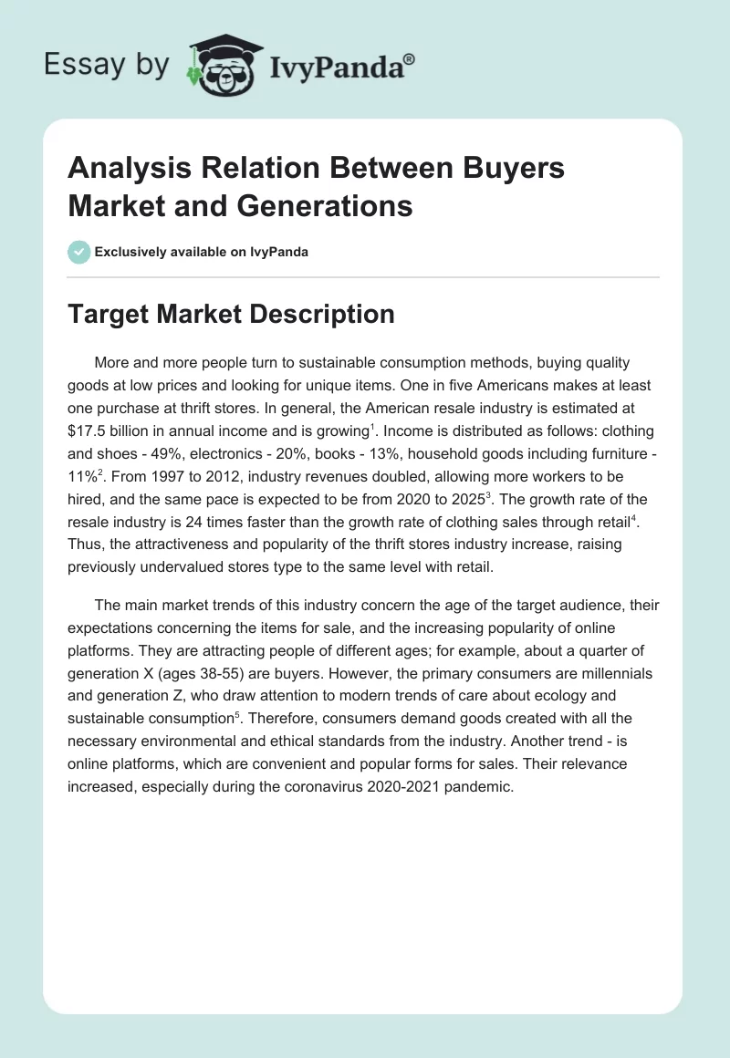Analysis Relation Between Buyers Market and Generations. Page 1