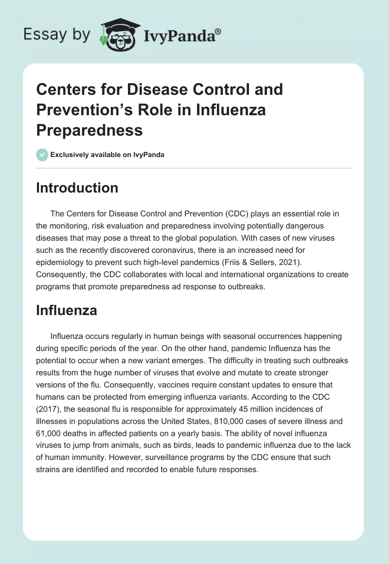 Centers for Disease Control and Prevention’s Role in Influenza Preparedness. Page 1