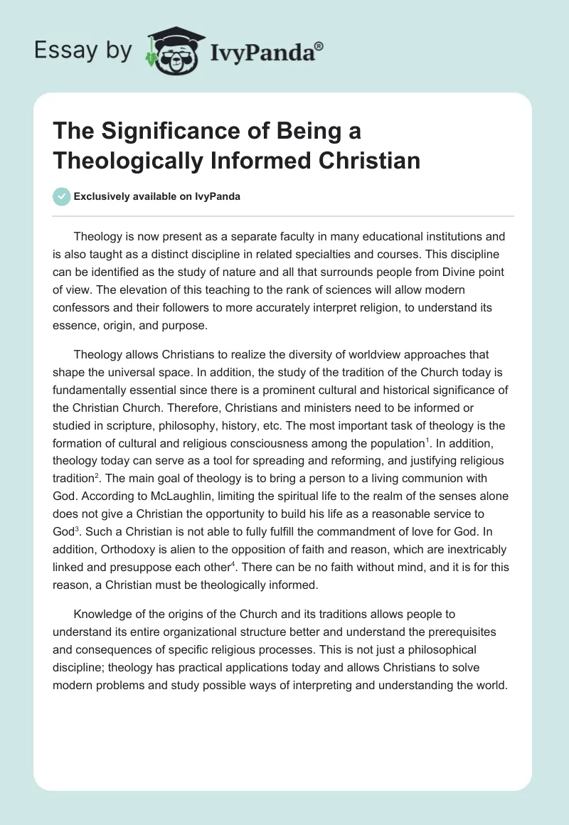 The Significance of Being a Theologically Informed Christian. Page 1