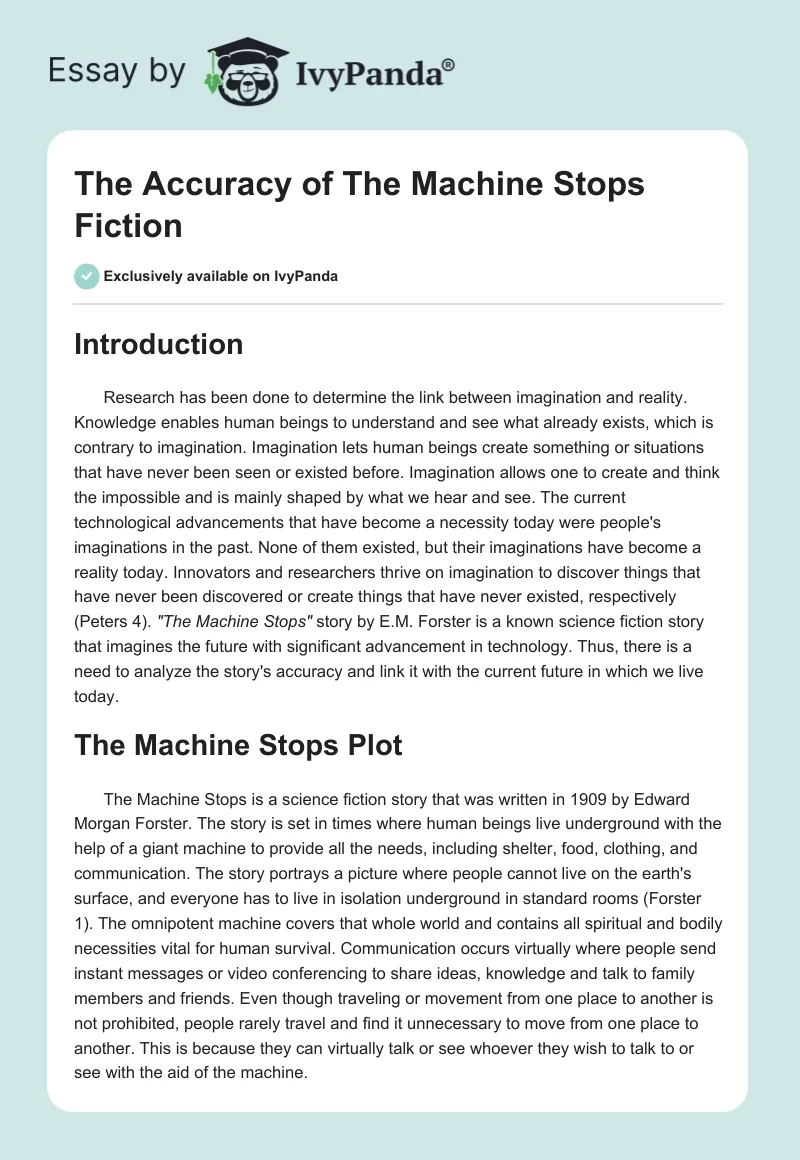 The Accuracy of "The Machine Stops" Fiction. Page 1