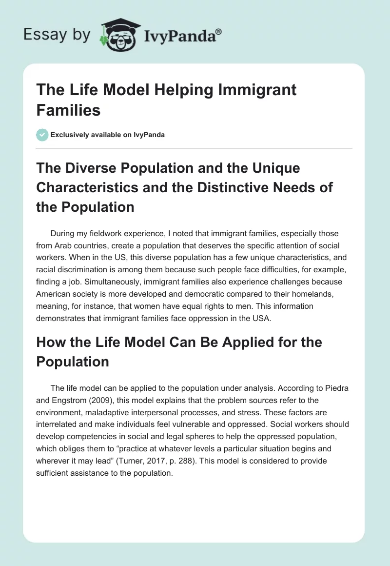 The Life Model Helping Immigrant Families. Page 1