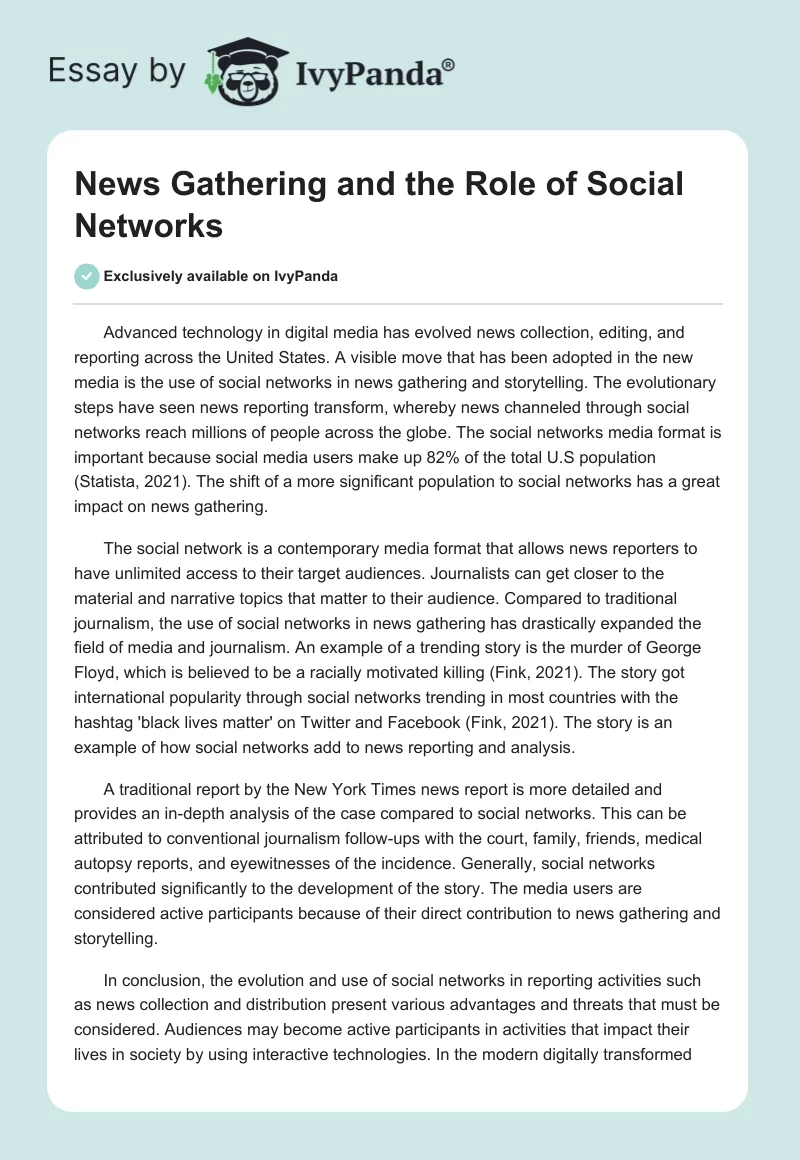 News Gathering and the Role of Social Networks. Page 1