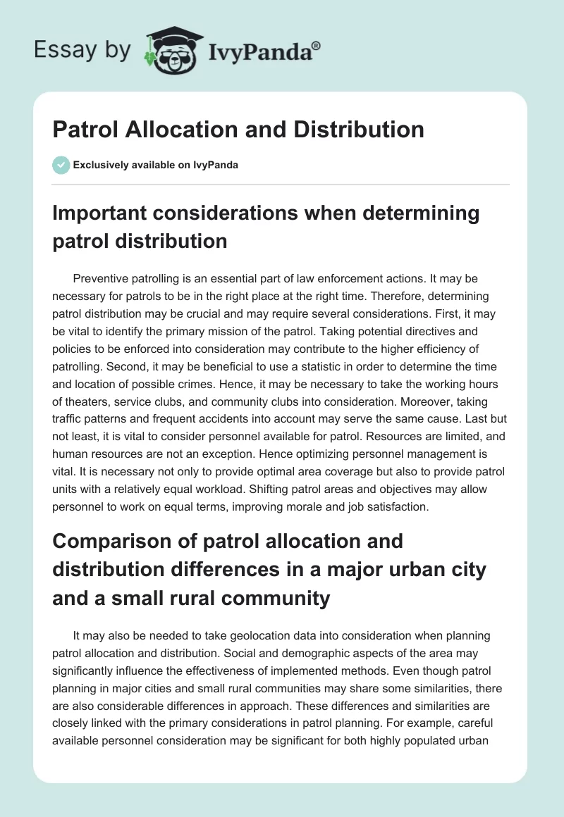 Patrol Allocation and Distribution. Page 1