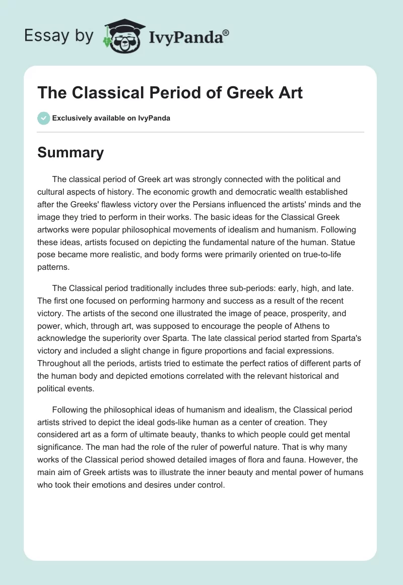 The Classical Period of Greek Art. Page 1