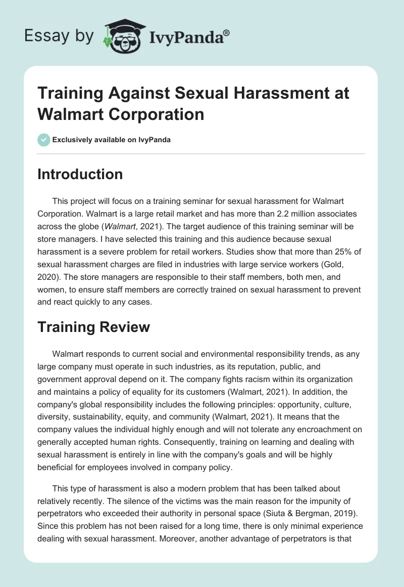 Training Against Sexual Harassment at Walmart Corporation. Page 1
