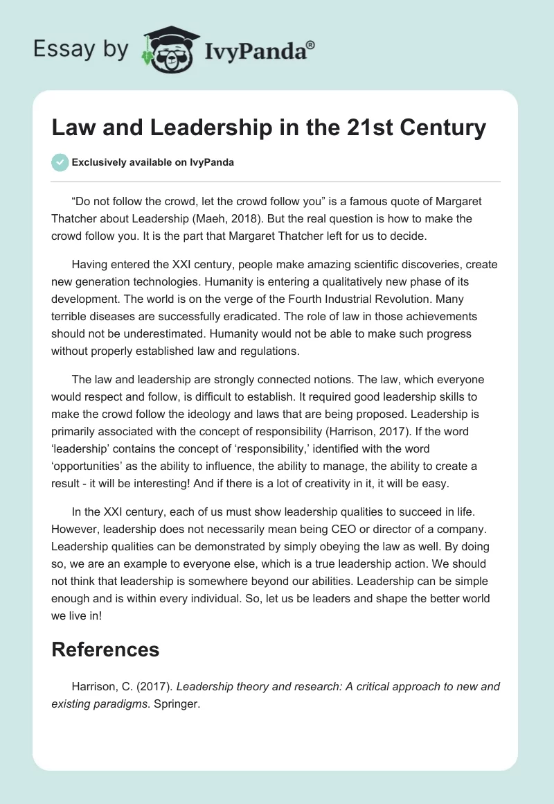 Law and Leadership in the 21st Century. Page 1