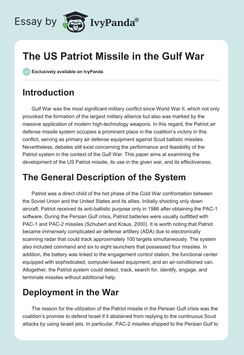 The US Patriot Missile in the Gulf War. Page 1
