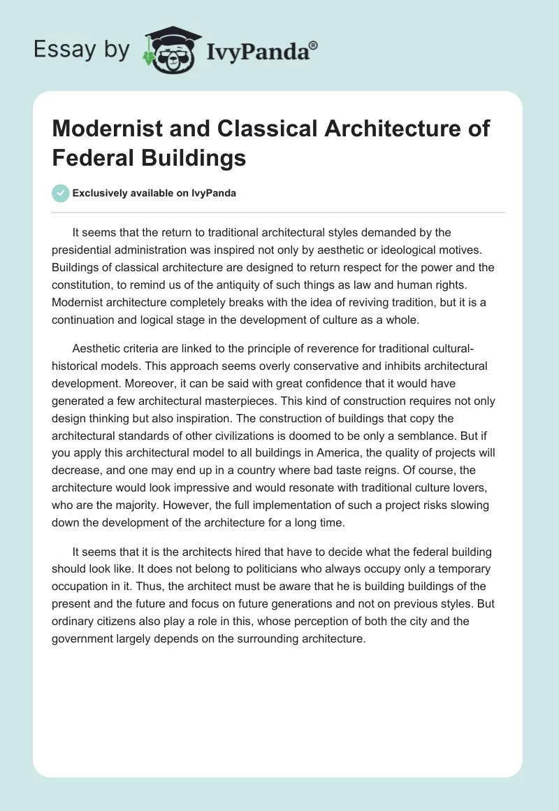 Modernist and Classical Architecture of Federal Buildings. Page 1
