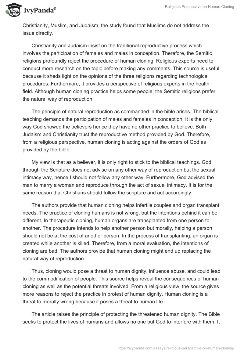 Religious Perspective on Human Cloning. Page 2
