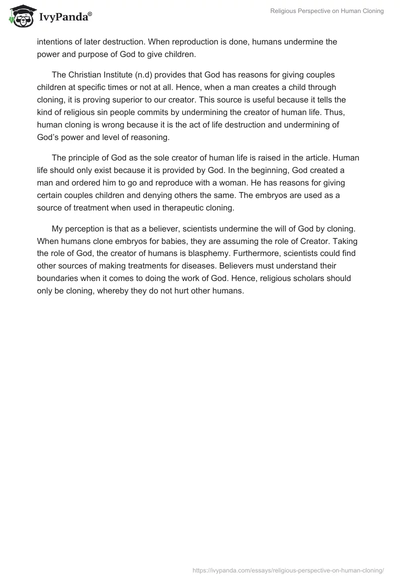 Religious Perspective on Human Cloning. Page 4
