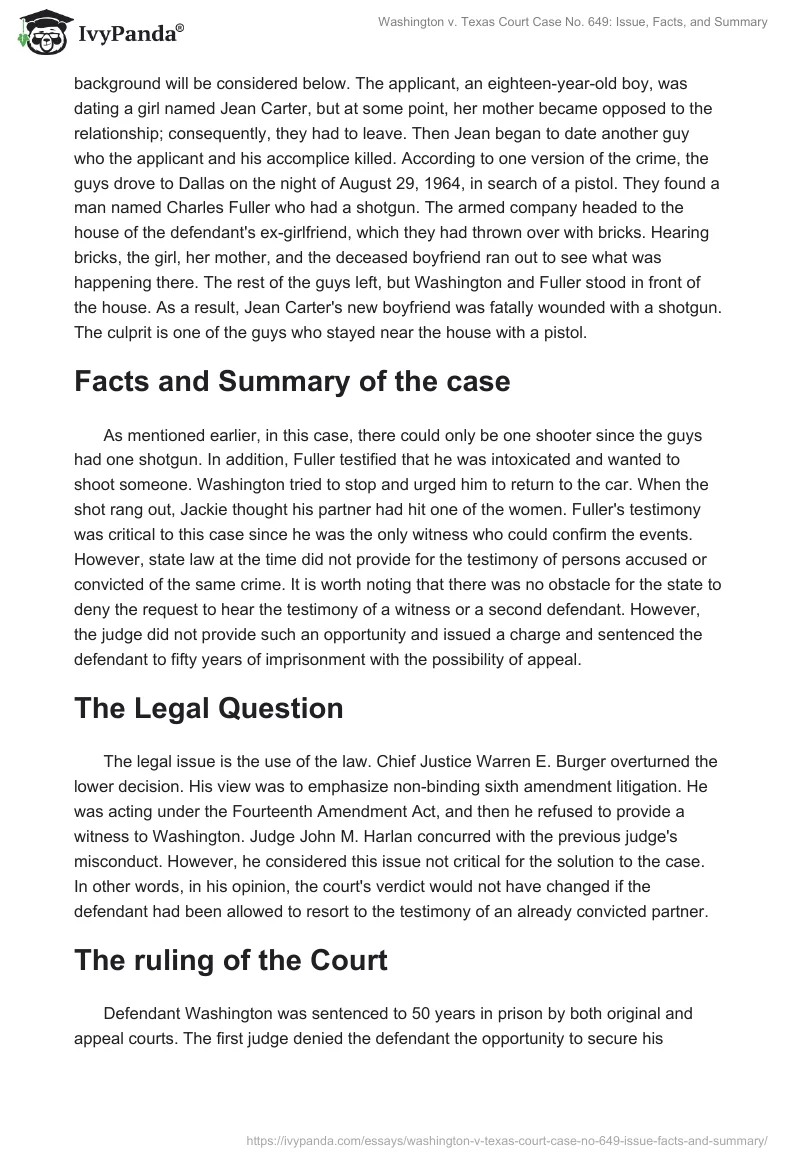 Washington vs. Texas Court Case No. 649: Issue, Facts, and Summary. Page 2