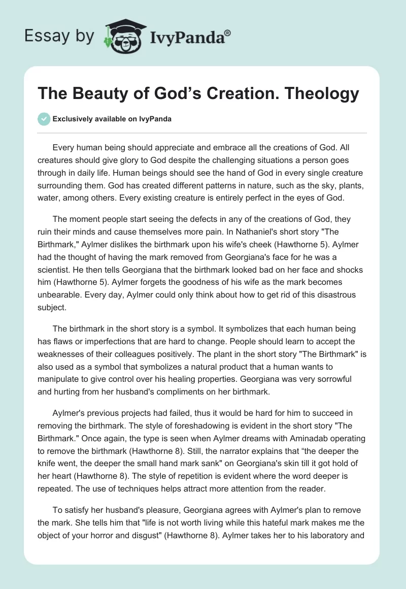The Beauty of God’s Creation. Theology. Page 1
