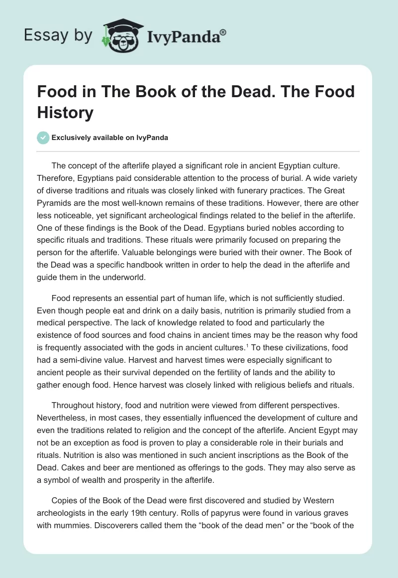 Food in The Book of the Dead. The Food History. Page 1