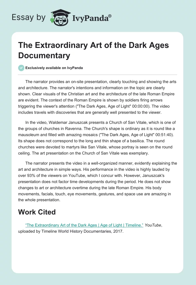 The Extraordinary Art of the Dark Ages Documentary. Page 1