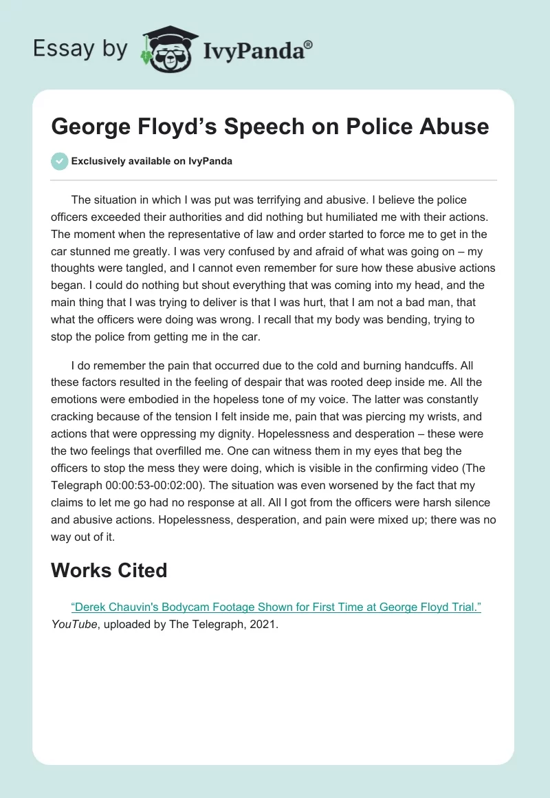 George Floyd’s Speech on Police Abuse. Page 1