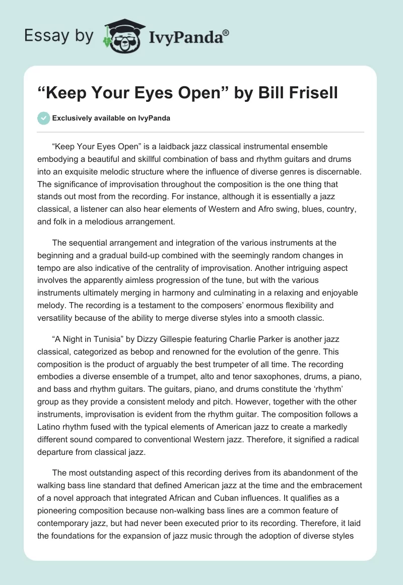 “Keep Your Eyes Open” by Bill Frisell. Page 1