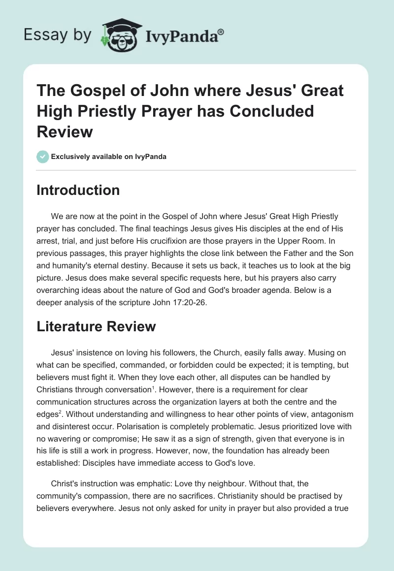 The Gospel of John where Jesus' Great High Priestly Prayer has Concluded Review. Page 1