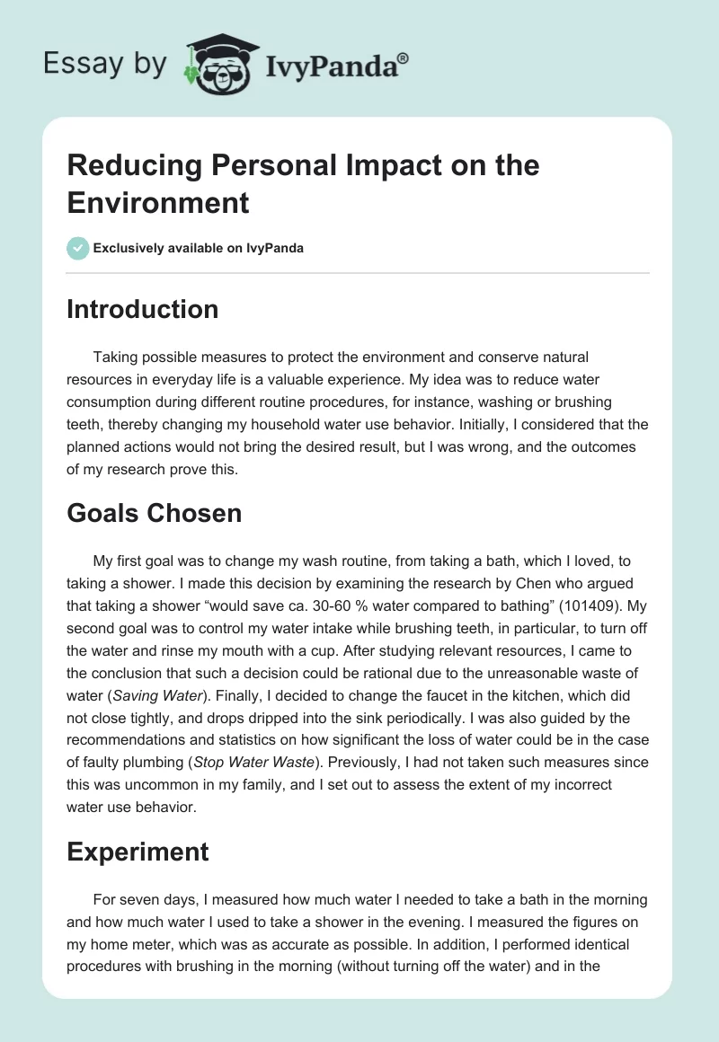 Reducing Personal Impact on the Environment. Page 1