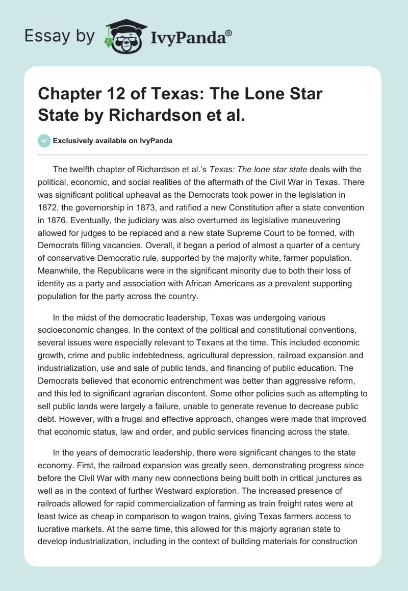 Chapter 12 of Texas: The Lone Star State by Richardson et al.. Page 1