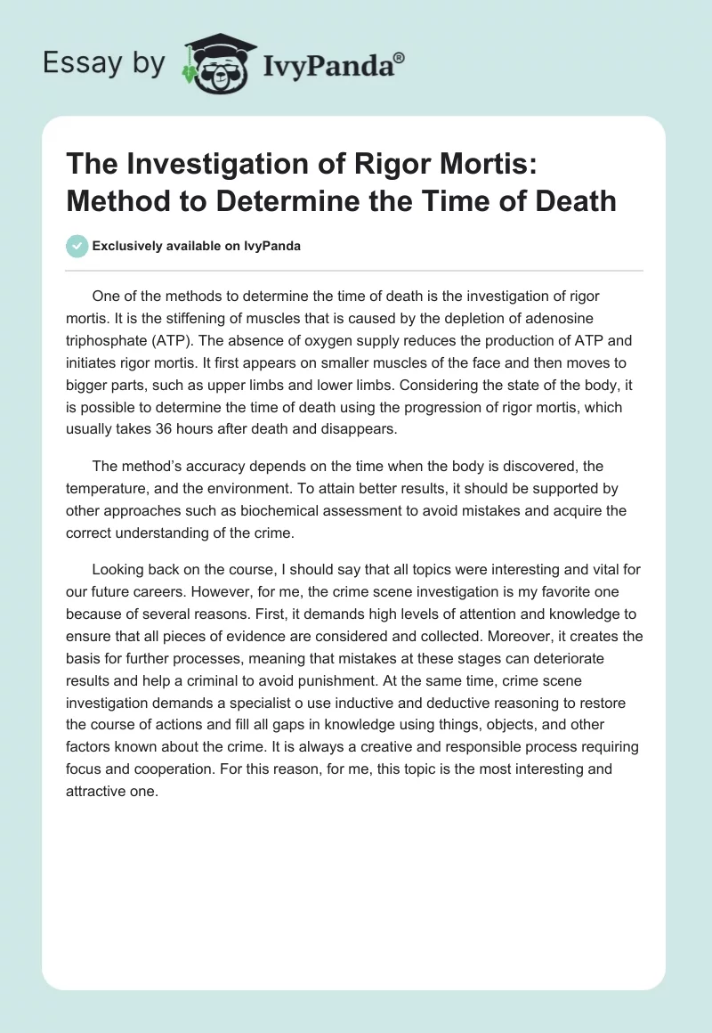 The Investigation of Rigor Mortis: Method to Determine the Time of Death. Page 1