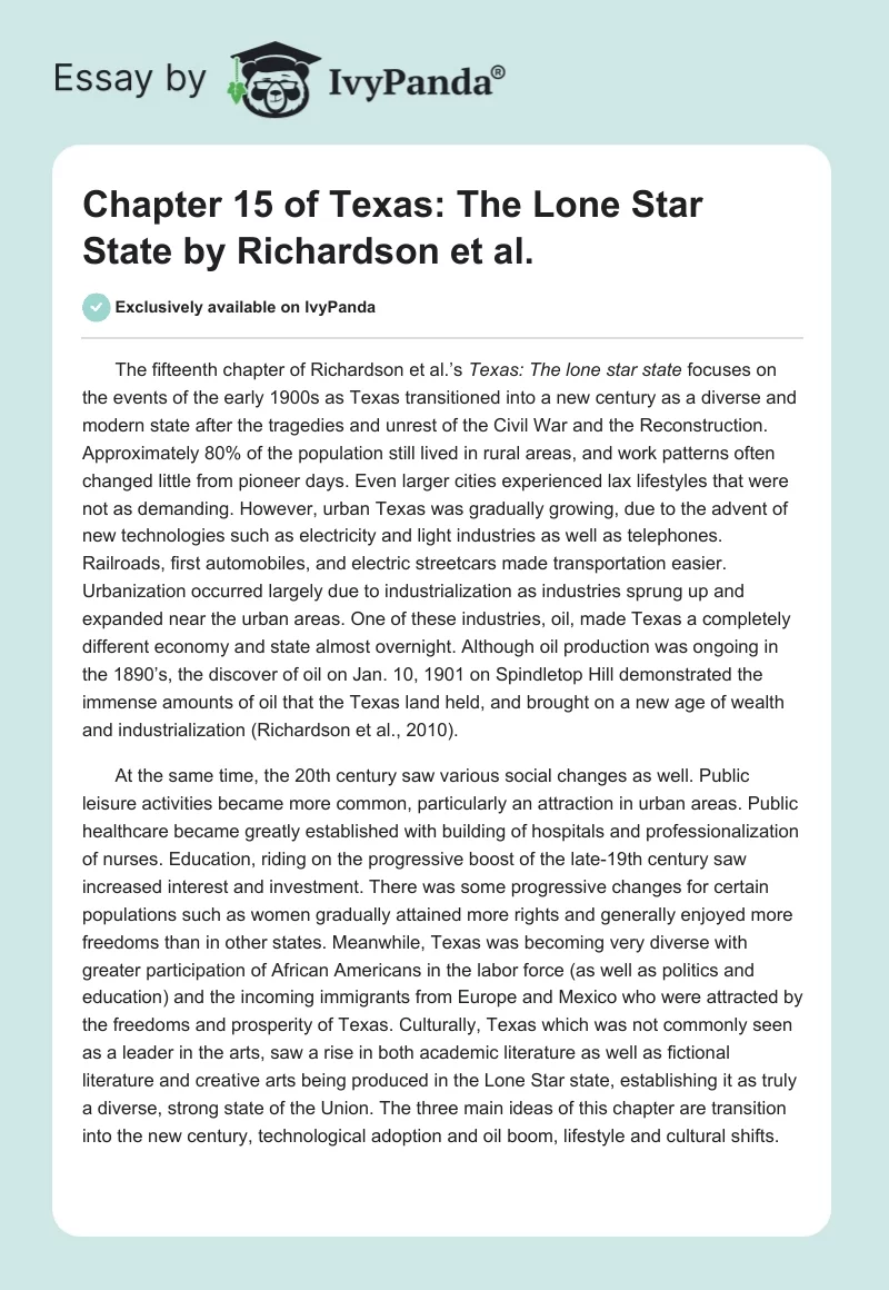 Chapter 15 of Texas: The Lone Star State by Richardson et al.. Page 1