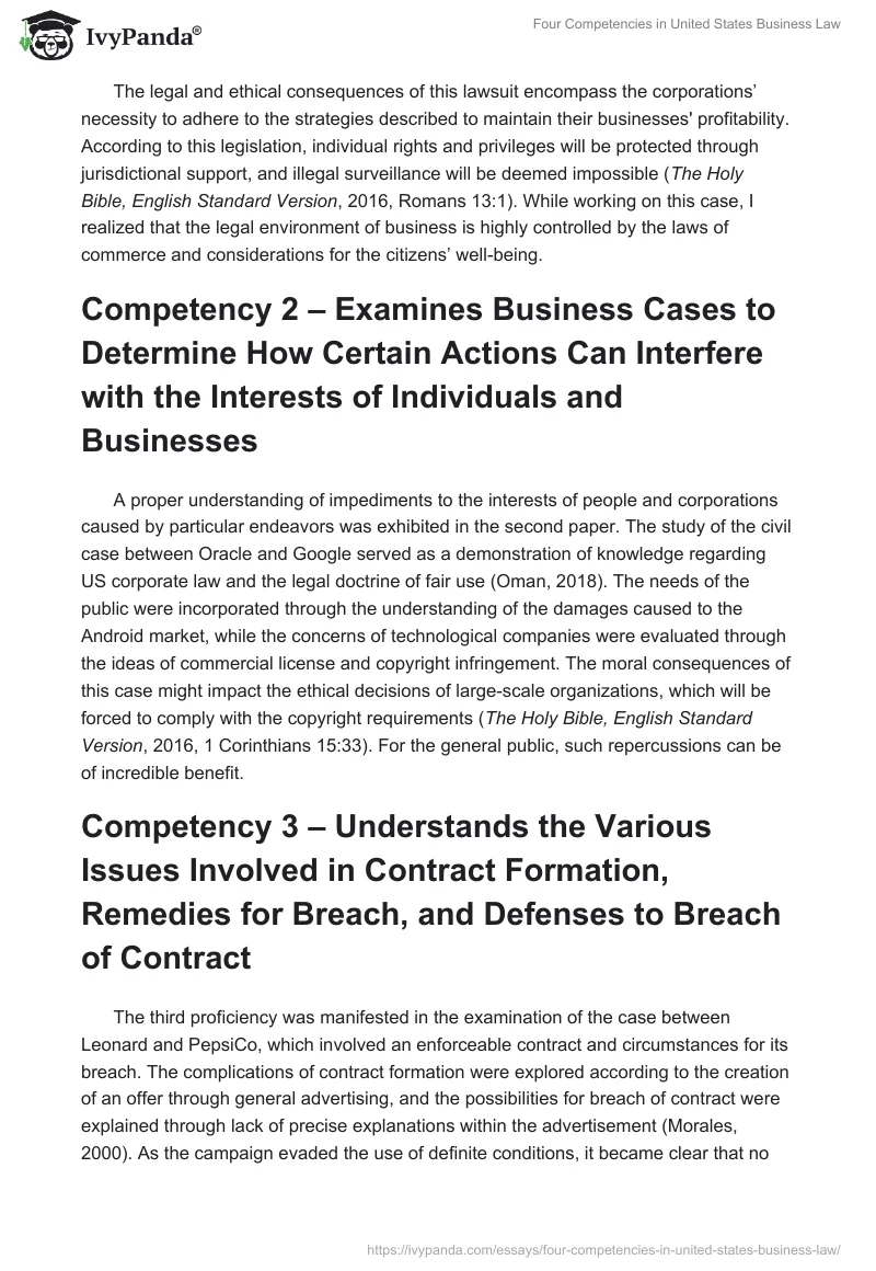 Four Competencies in United States Business Law. Page 2