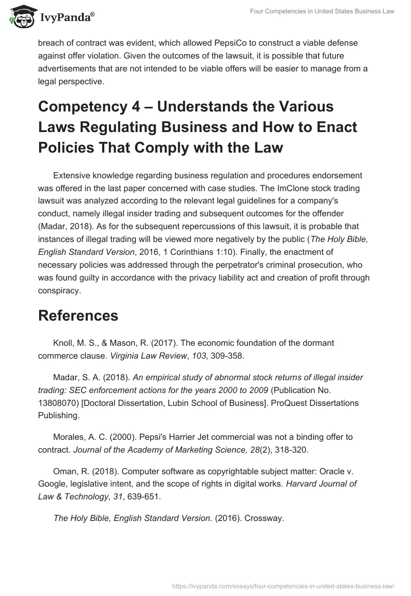 Four Competencies in United States Business Law. Page 3