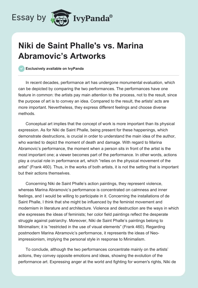 Niki de Saint Phalle's vs. Marina Abramovic’s Artworks. Page 1