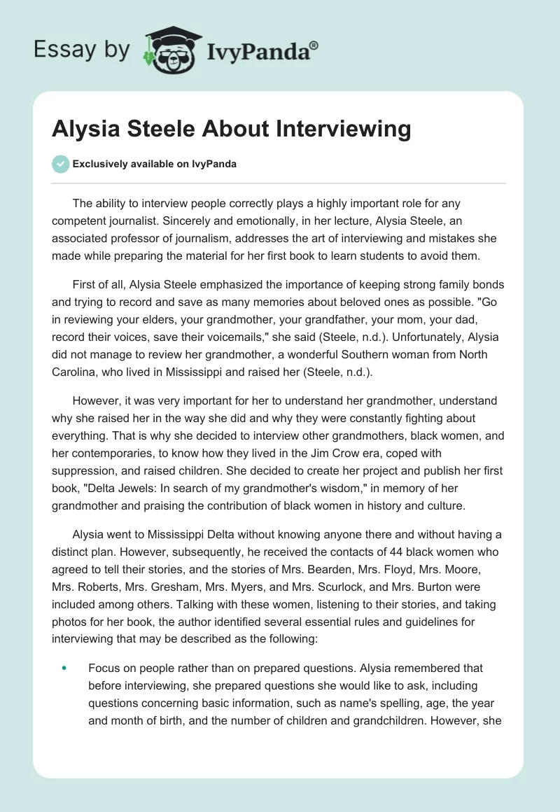 Alysia Steele About Interviewing. Page 1