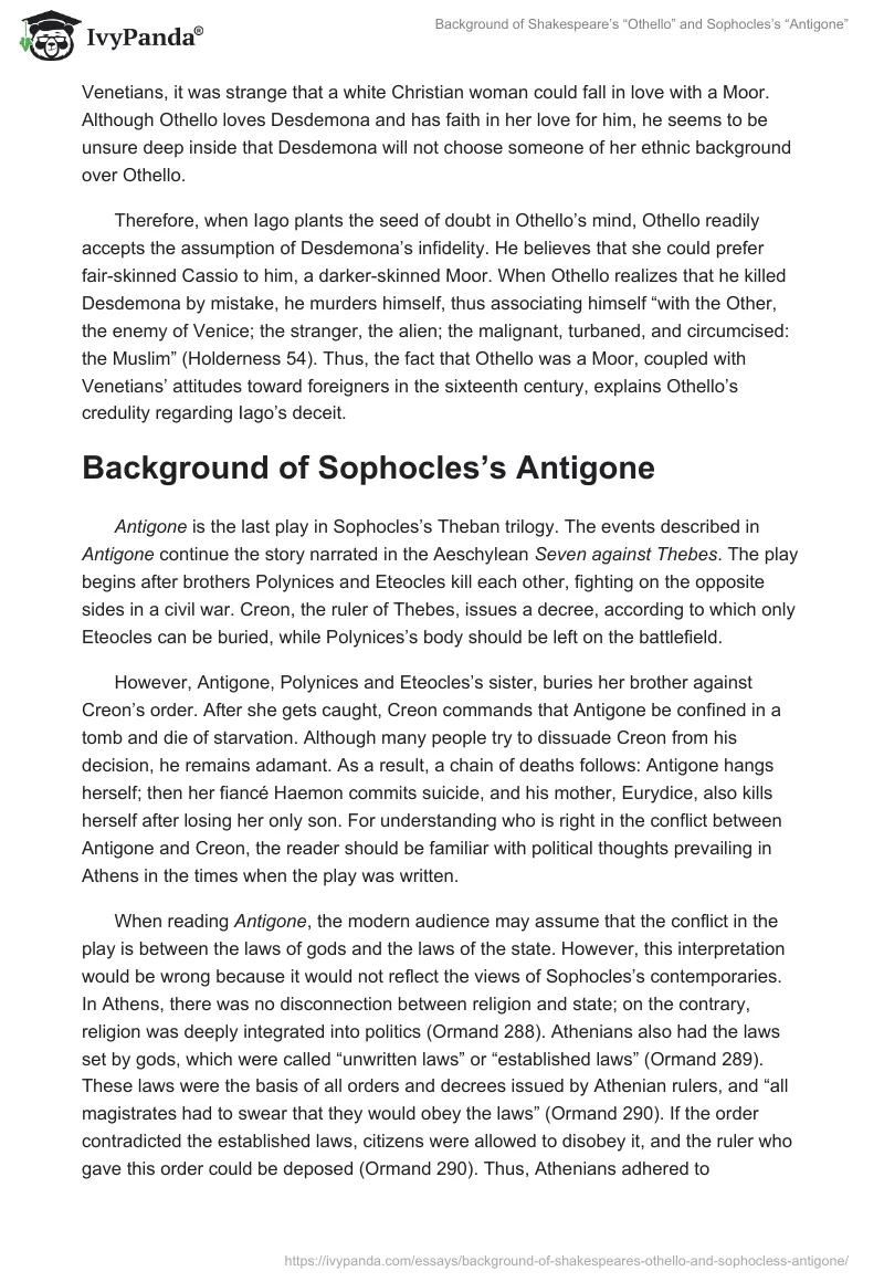 Background of Shakespeare’s “Othello” and Sophocles’s “Antigone”. Page 3