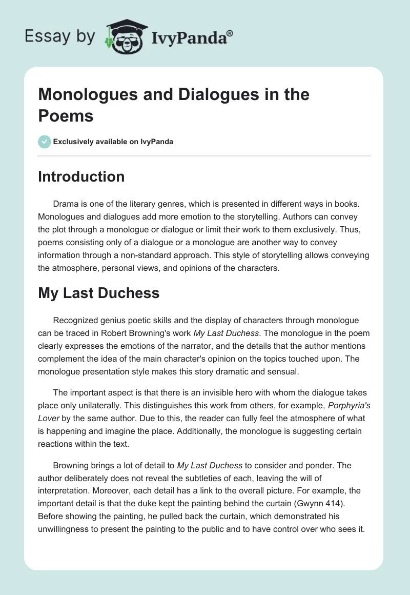 Monologues and Dialogues in the Poems. Page 1