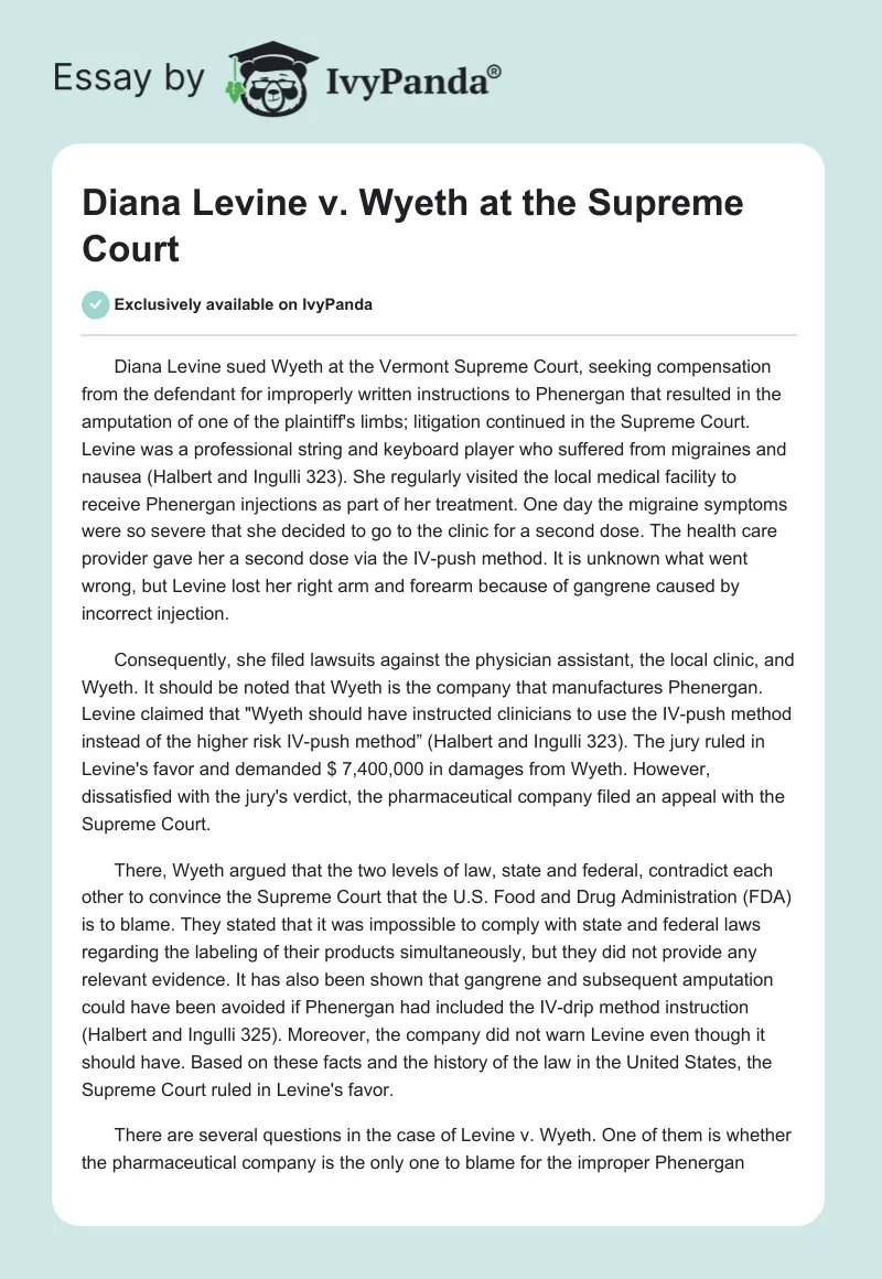 Diana Levine vs. Wyeth at the Supreme Court. Page 1