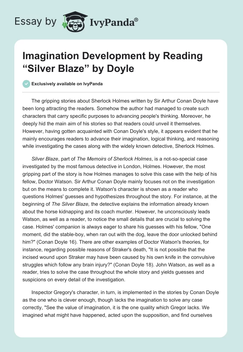 Imagination Development by Reading “Silver Blaze” by Doyle. Page 1