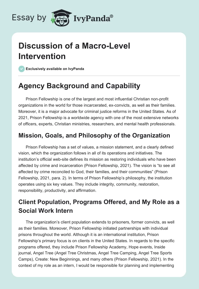 Discussion of a Macro-Level Intervention. Page 1