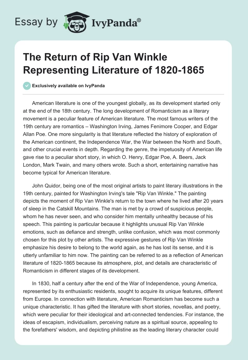 "The Return of Rip Van Winkle" Representing Literature of 1820-1865. Page 1
