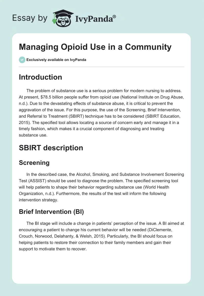 Managing Opioid Use in a Community. Page 1