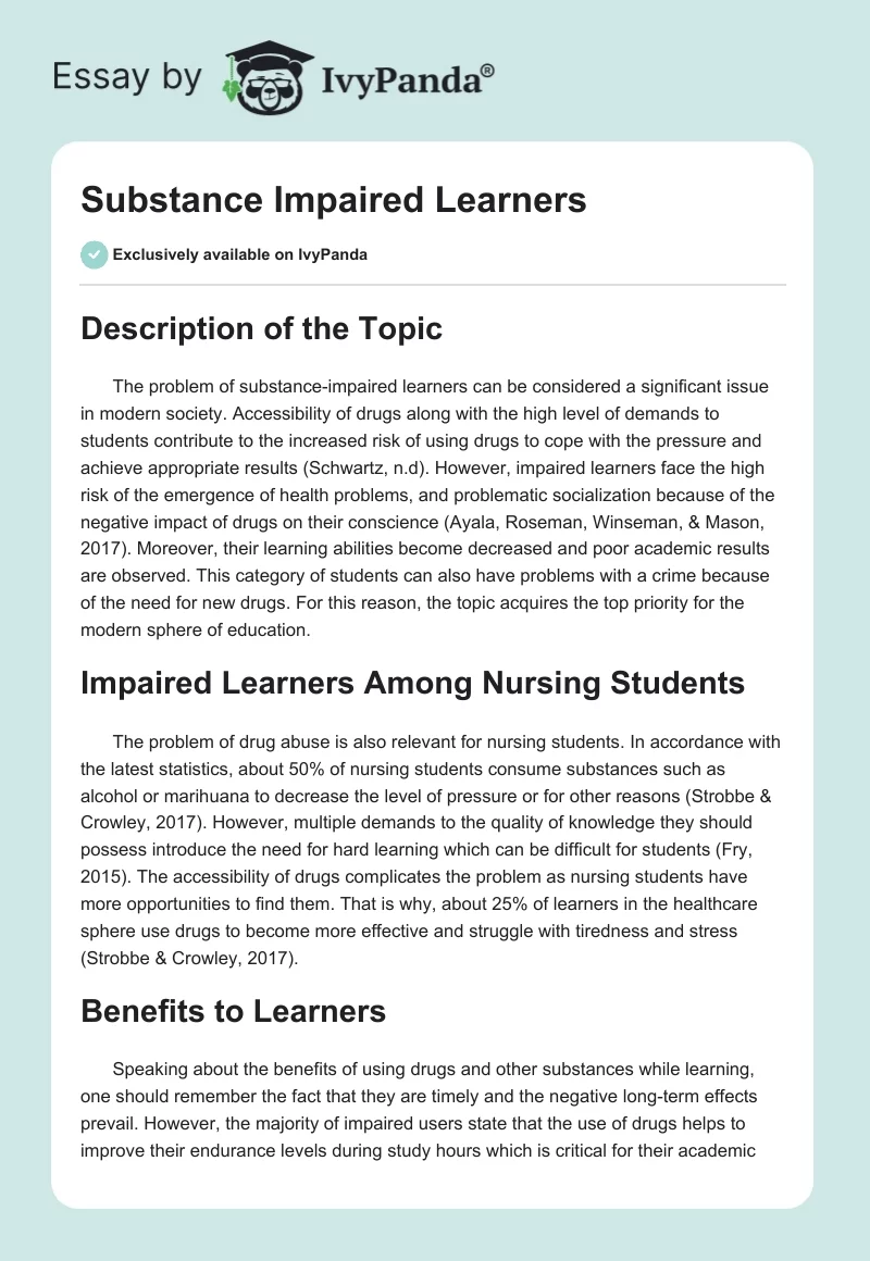 Substance Impaired Learners. Page 1